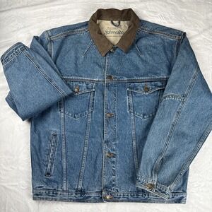 Vintage St‎ Johns Bay Denim Trucker Jacket Mens Large Tall Distress Fade